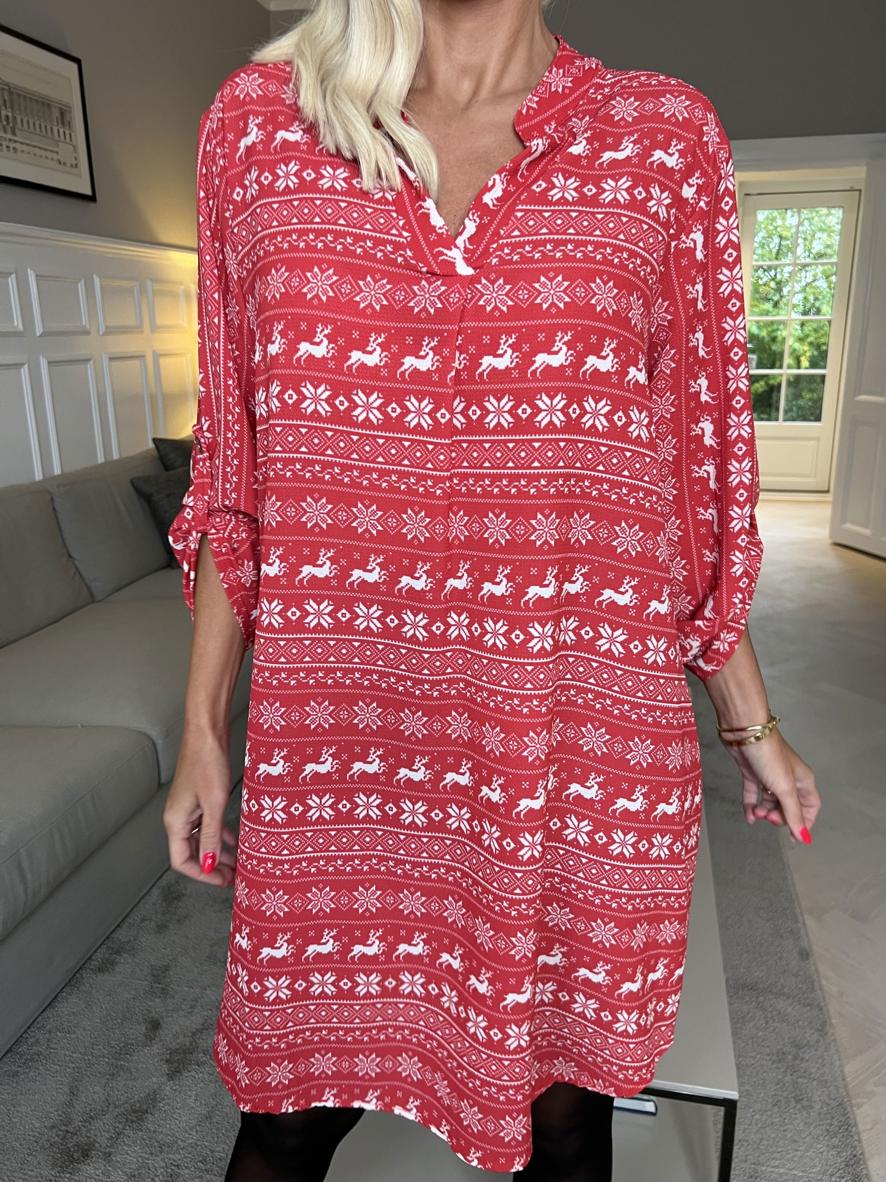 Vanesa Christmas Dress - Skjortklänning med julmönster